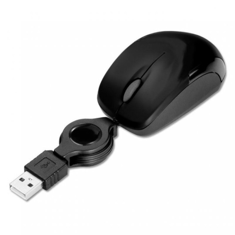 Phoenix Mini Ratón Óptico USB Retráctil 800DPI Negro