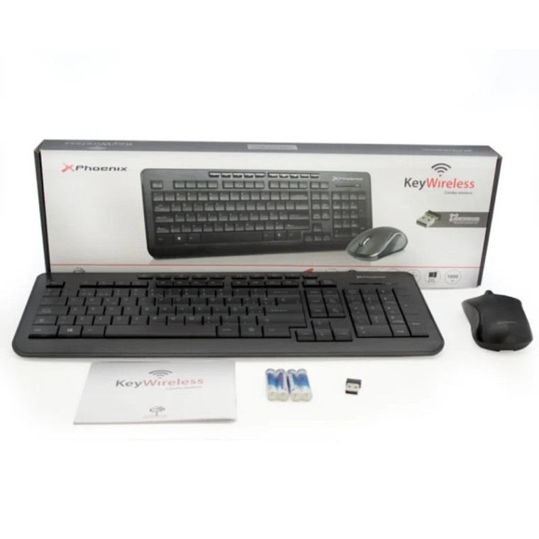 Phoenix Combo Teclado Multimedia + Ratón Óptico Inalámbricos 1000DPI Negro