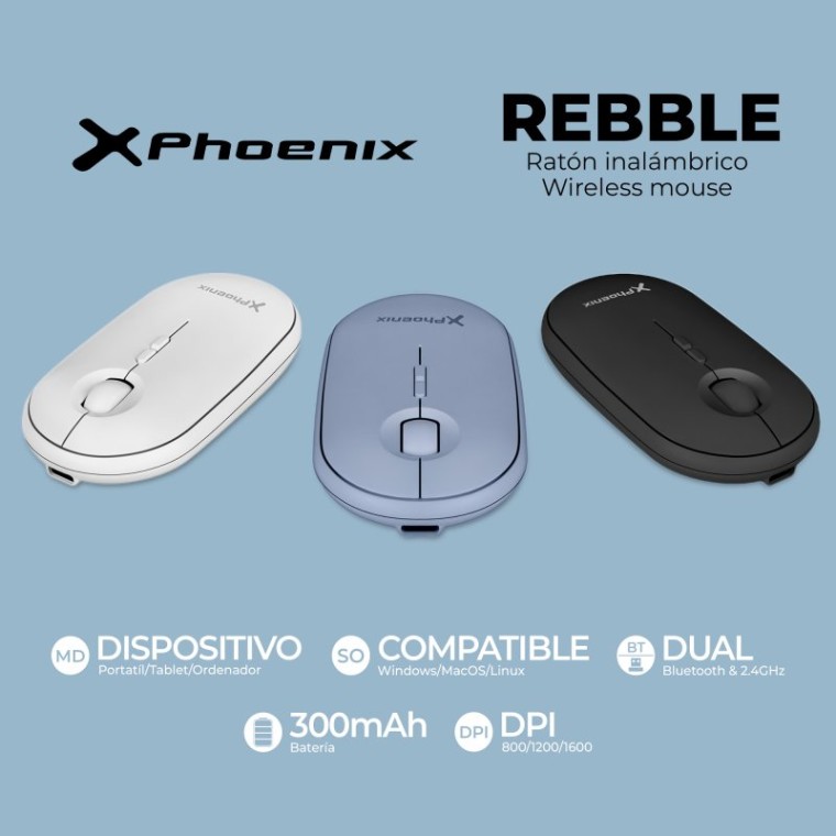 Phoenix Rebble Ratón Óptico Inalámbrico 1600 DPI Negro