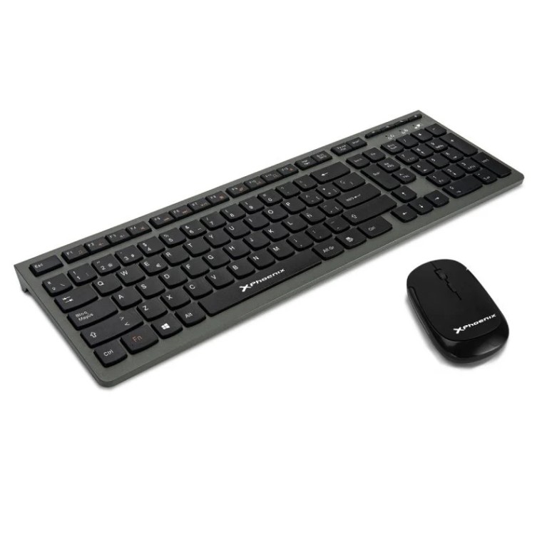 Phoenix Combo Teclado Multimedia Ultra Slim + Ratón Inalámbricos 1000DPI Negro