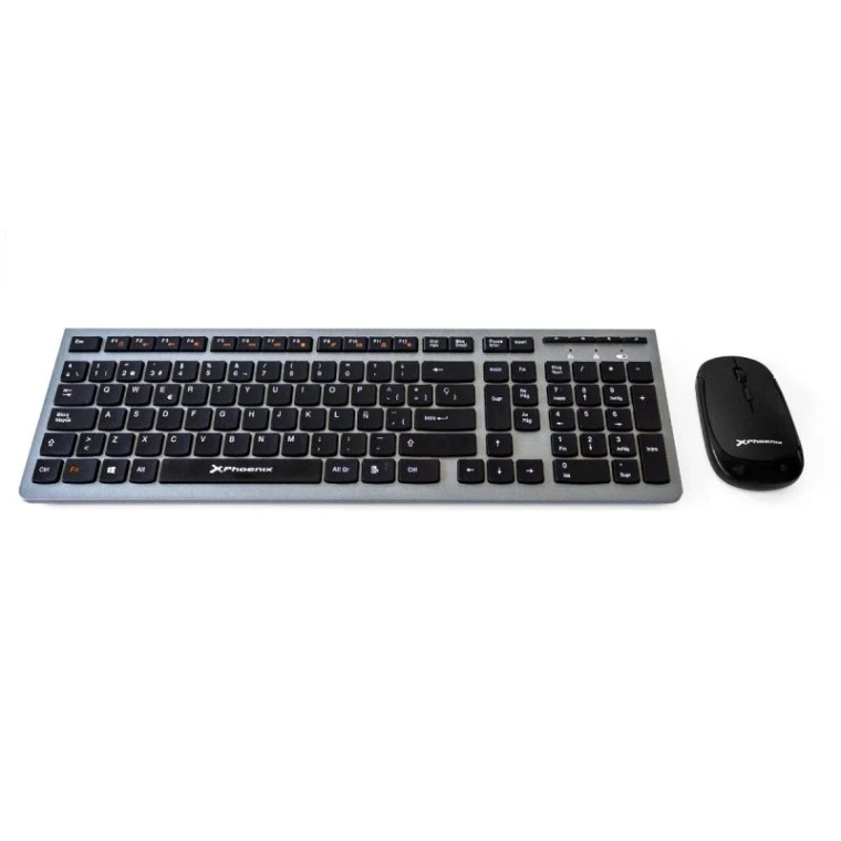 Phoenix Combo Teclado Multimedia Ultra Slim + Ratón Inalámbricos 1000DPI Negro