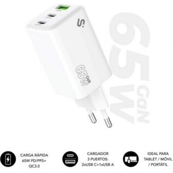 Fuente Alimentación Subblim 65W GaN USB C+C+A Compacta Protección Universal B Fuente Alimentación Subblim 65W GaN USB C+C+A Compacta Protección Universal B