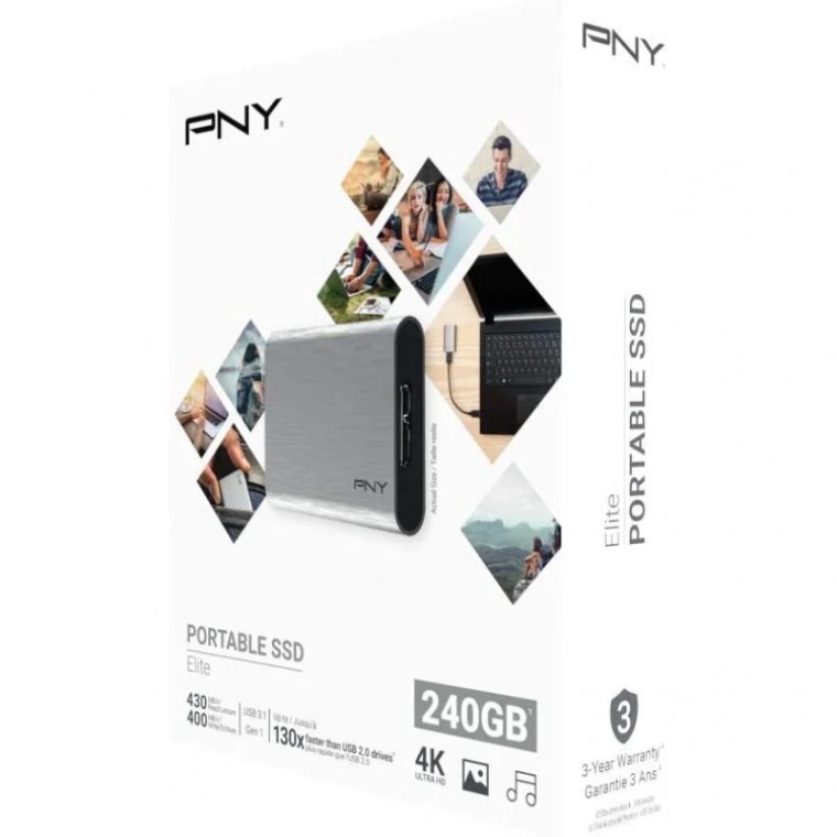 PNY Elite SSD 240GB USB-C Plata