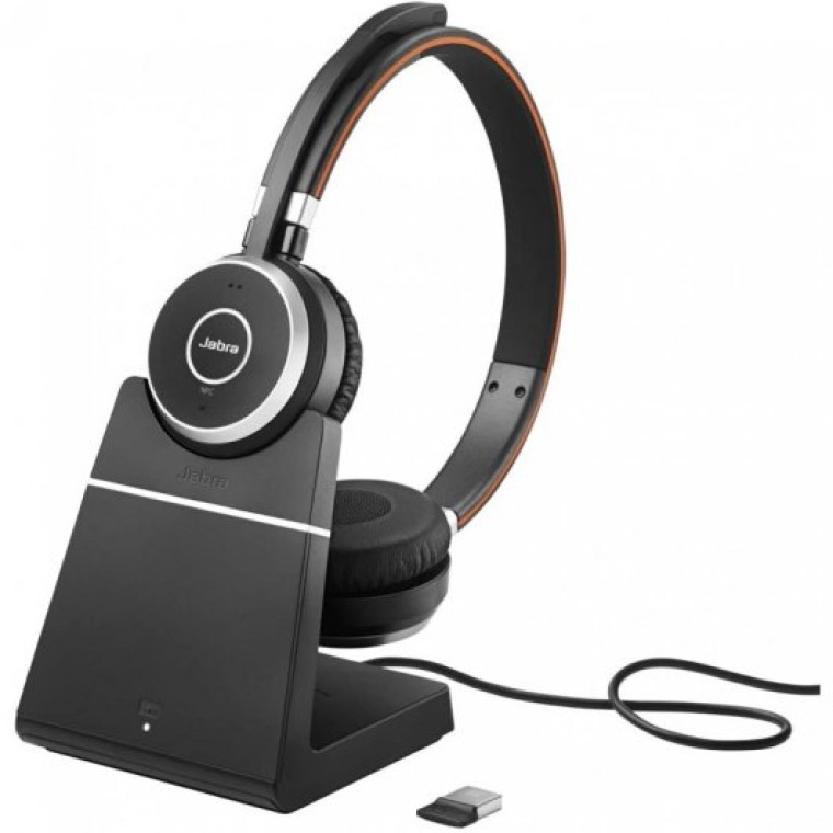 Jabra Evolve 65 Auriculares Inalámbricos Negros + Soporte de Carga