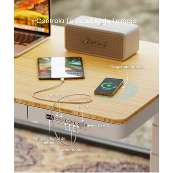 Mesa Elevable con Carga Inalámbrica y Tablero de bambú (Q8W-EU)