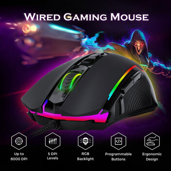 Redragon M910-K Ranger Basic RGB Ratón Gaming 8000 DPI Negro