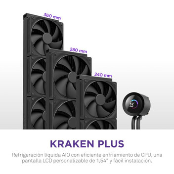 Refrigeración Líquida NZXT Kraken Plus 240mm 2 Ventiladores Display TFT Negra