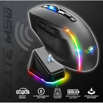 Spirit of Gamer Elite M50 Ratón Gaming Óptico Inalámbrico 8000 DPI Negro
