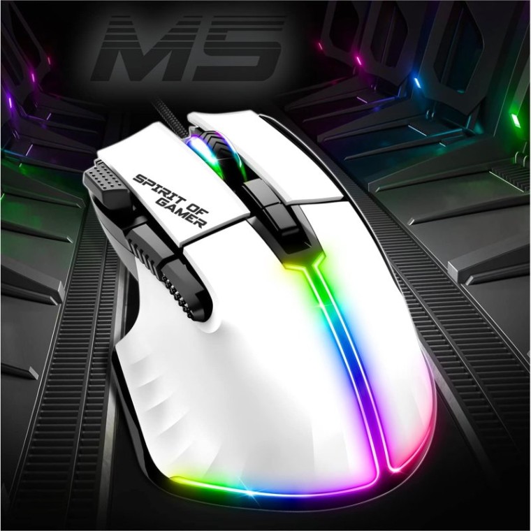 Spirit of Gamer Pro M5 RGB Ratón Gaming 12800DPI Blanco