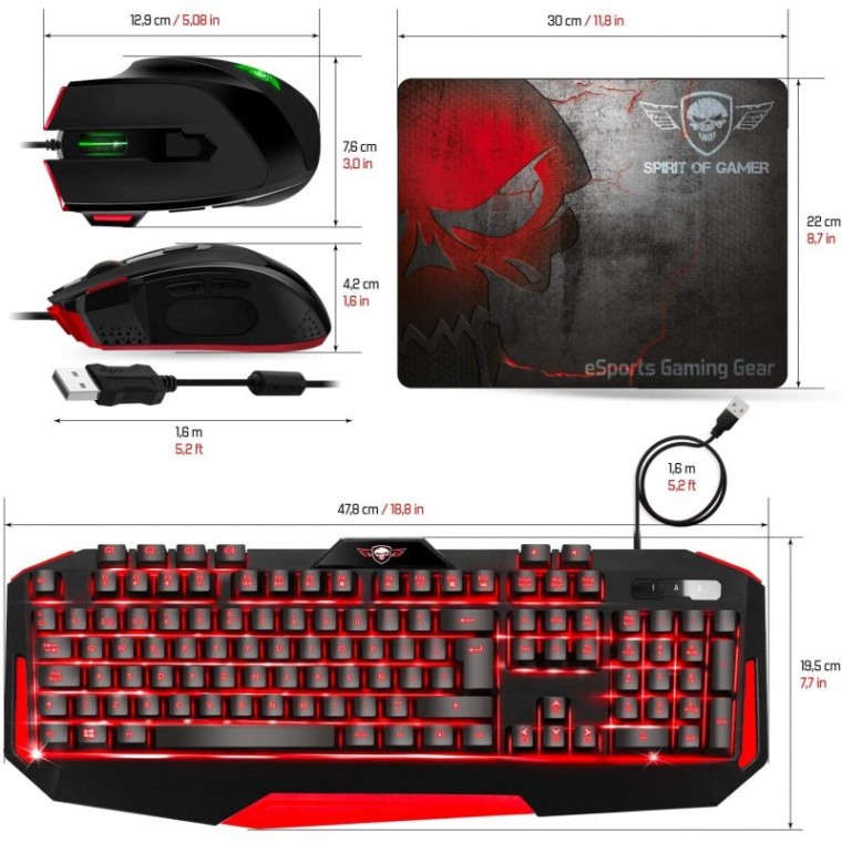 Spirit of Gamer 3in1 Pack Teclado + Ratón + Alfombrilla Gaming