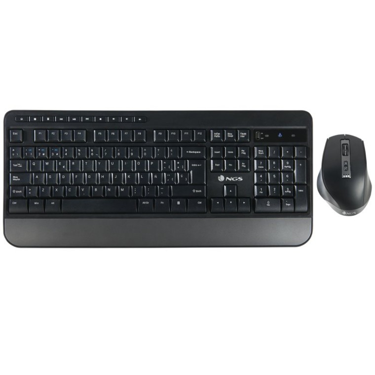 NGS Spell Kit Ergonómico de Teclado Qwerty Español + Ratón Inalámbricos Multidispositivo Negro