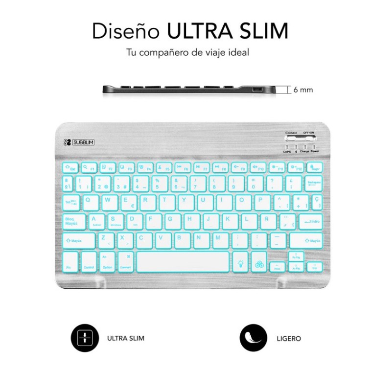 Subblim Smart Backlit Teclado Bluetooth Plata