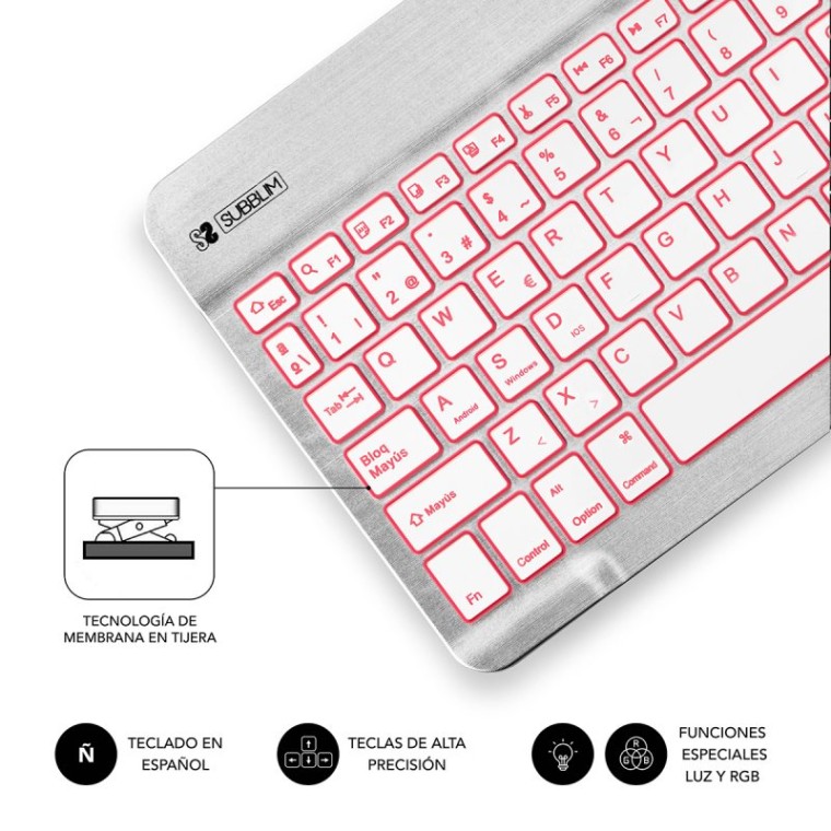 Subblim Smart Backlit Teclado Bluetooth Plata