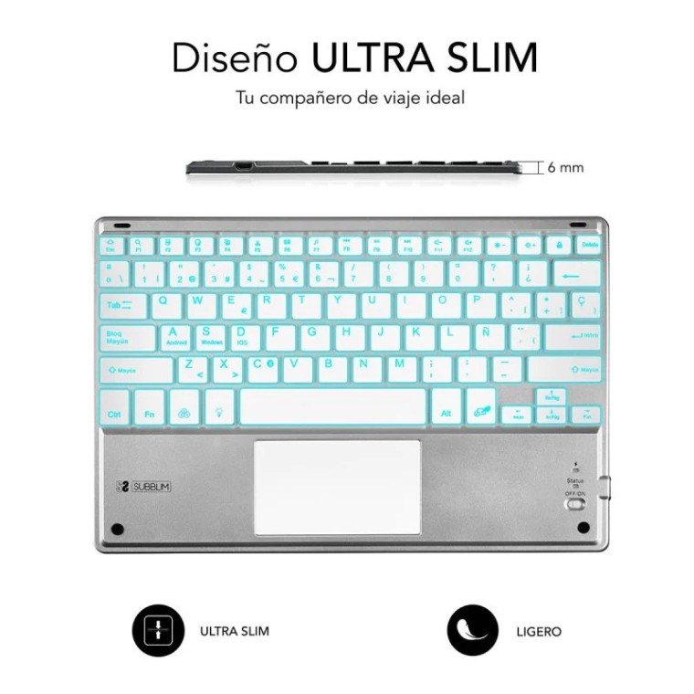 Subblim Smart Backlit Teclado Bluetooth con Touchpad Plata