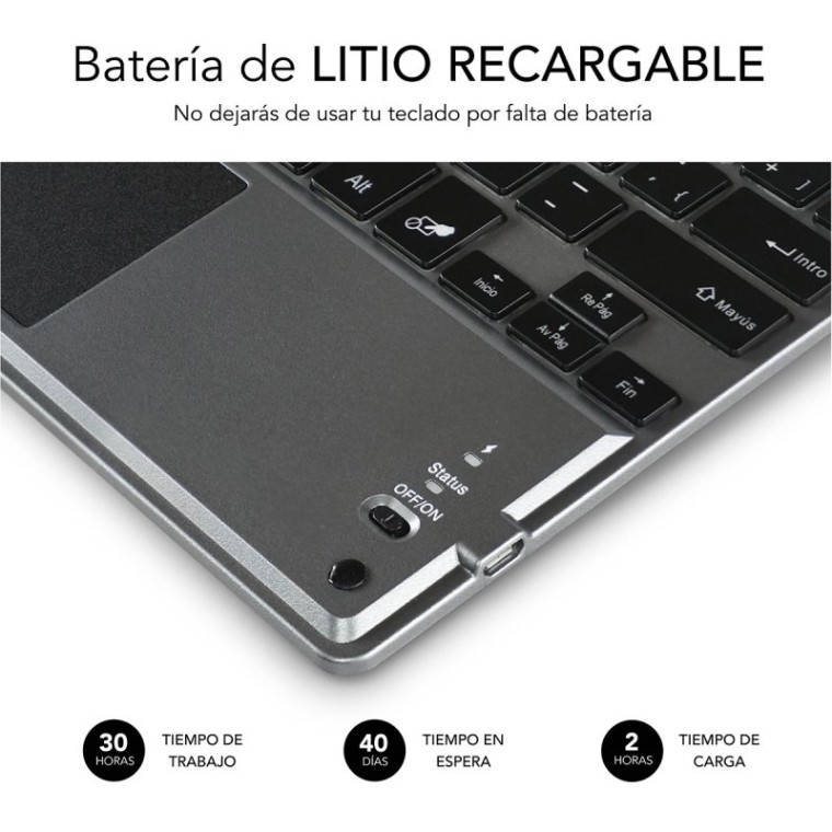 Subblim Smart Backlit Teclado Bluetooth con Touchpad Gris