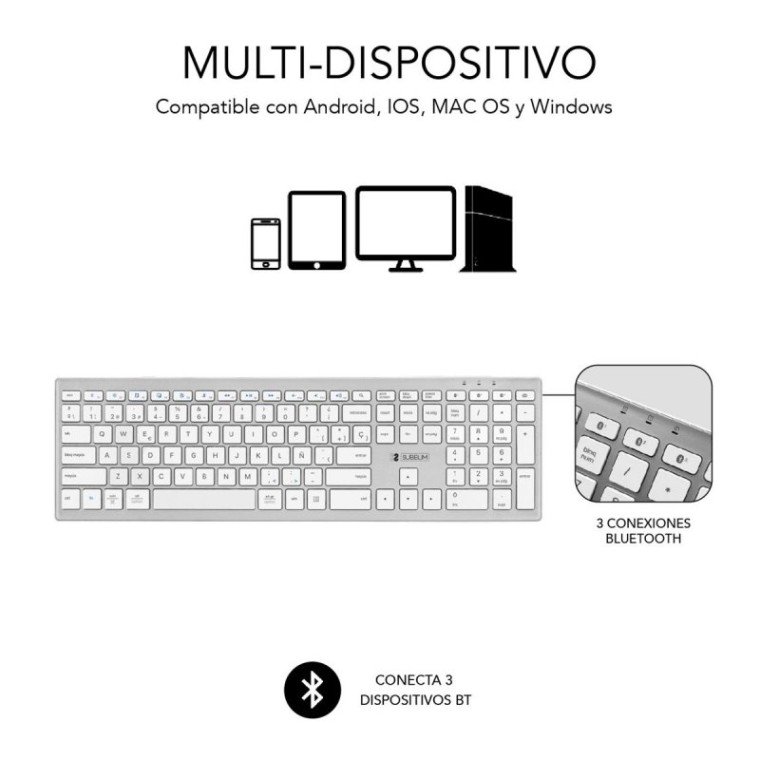 Subblim Pure Extended Teclado Inalámbrico Bluetooth Plata