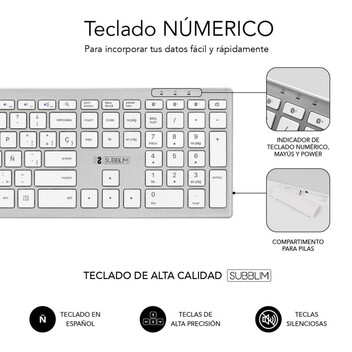 Subblim Pure Extended Teclado Inalámbrico Bluetooth Plata