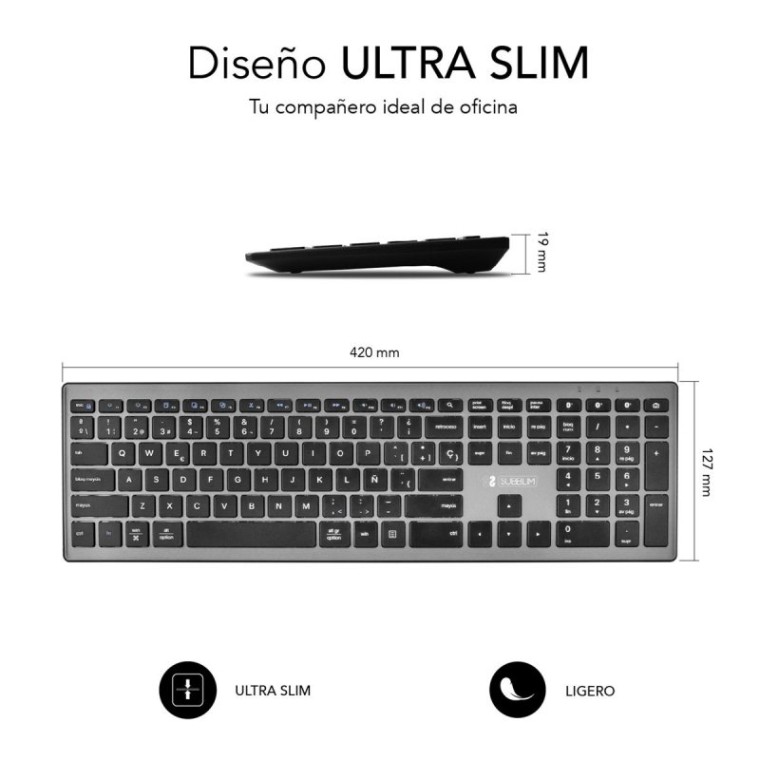 Subblim Pure Extended Teclado Inalámbrico Bluetooth Gris