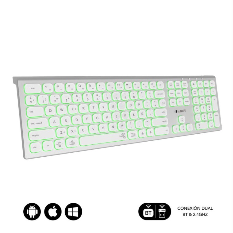 Subblim Master Teclado Inalámbrico Multidispositivo Retroiluminado Plata/Blanco