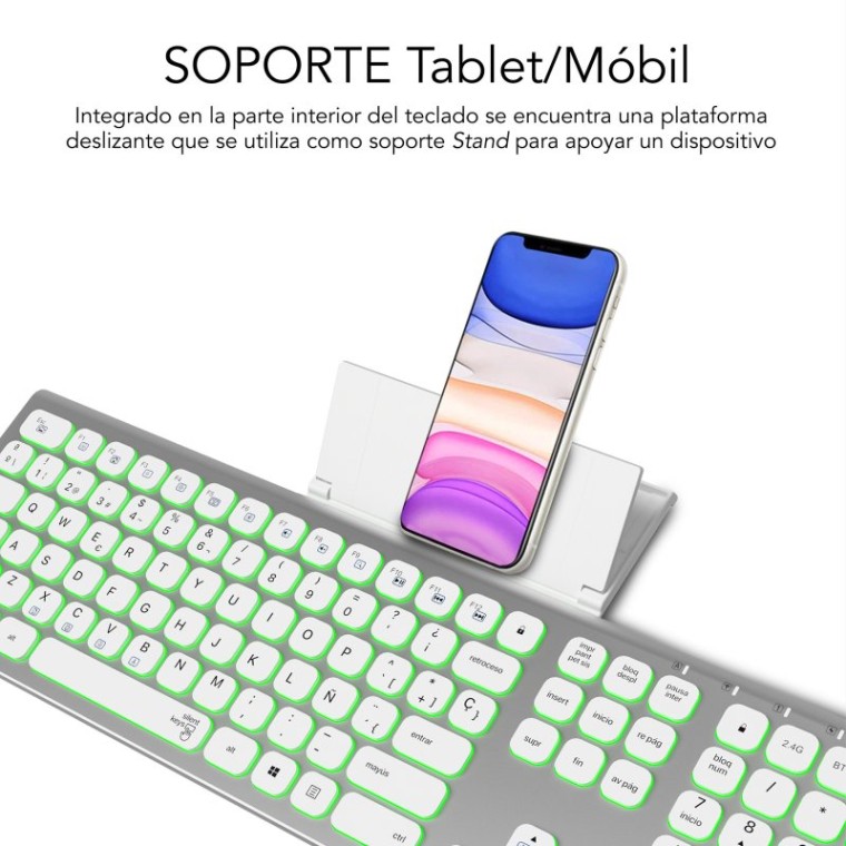 Subblim Master Teclado Inalámbrico Multidispositivo Retroiluminado Plata/Blanco