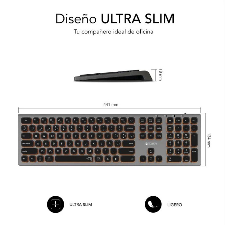 Subblim Master Teclado Inalámbrico Multidispositivo Retroiluminado Gris/Negro