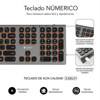 Subblim Master Teclado Inalámbrico Multidispositivo Retroiluminado Gris/Negro Subblim Master Teclado Inalámbrico Multidispositivo Retroiluminado Gris/Negro