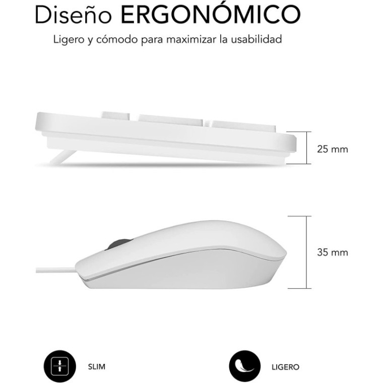 Subblim Combo Business Slim Teclado + Ratón USB Silencioso Blanco