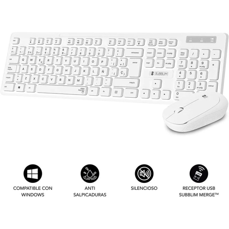 Subblim Combo Business Slim Inalámbrico Teclado + Ratón Blanco