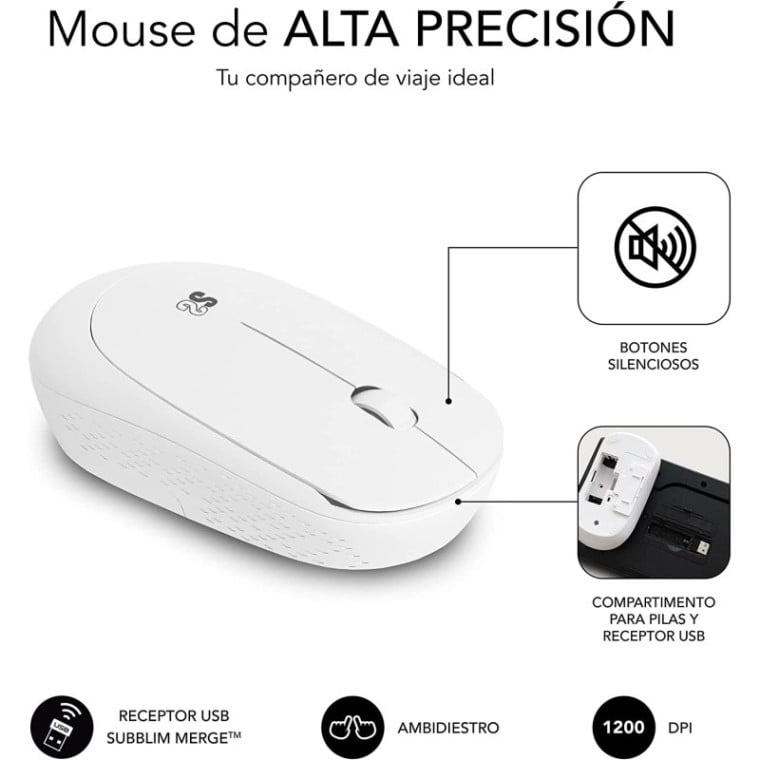 Subblim Combo Business Slim Inalámbrico Teclado + Ratón Blanco