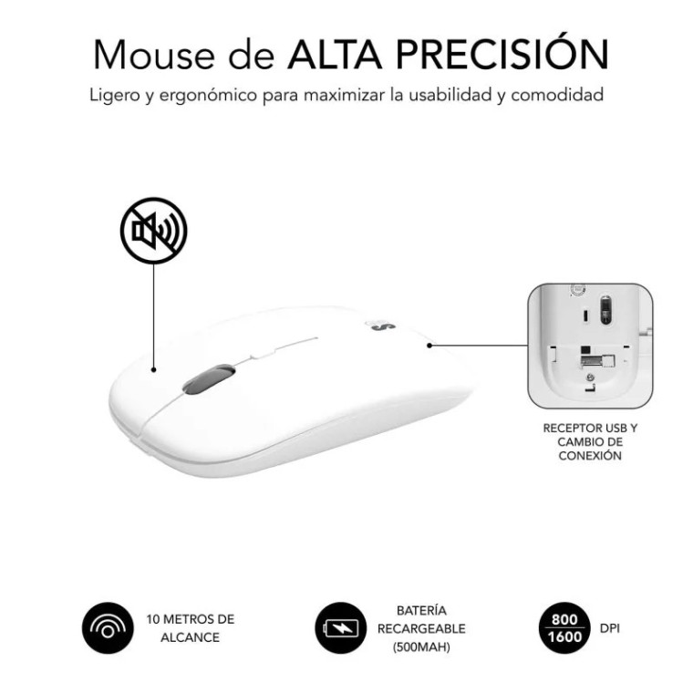 Subblim Prestige Combo Multidispositivo Teclado Inalámbrico + Ratón Plata/Blanco