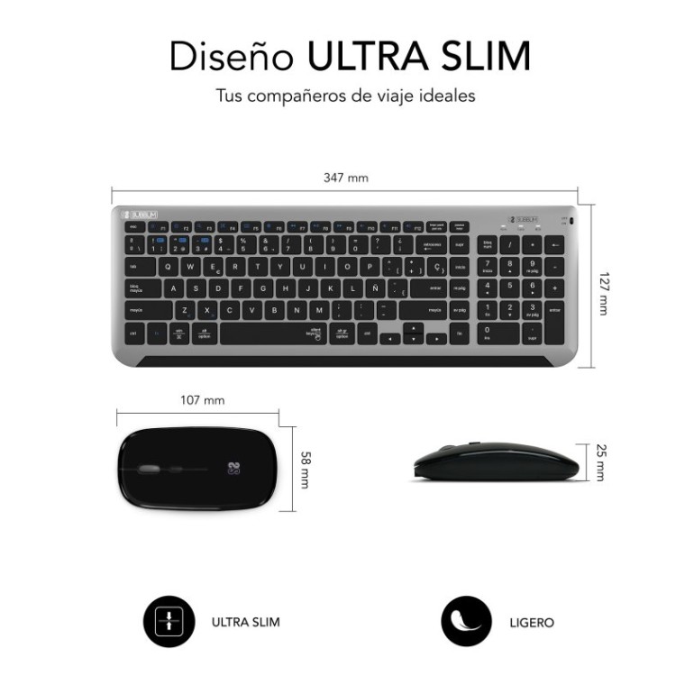 Subblim Prestige Combo Multidispositivo Teclado Inalámbrico + Ratón Gris/Negro