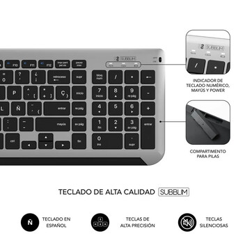 Subblim Prestige Combo Multidispositivo Teclado Inalámbrico + Ratón Gris/Negro