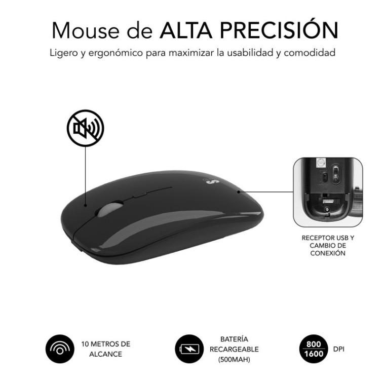 Subblim Prestige Combo Multidispositivo Teclado Inalámbrico + Ratón Gris/Negro