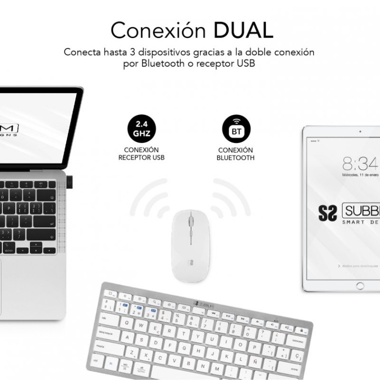 Subblim Combo Teclado y Ratón Inalámbrico Blanco