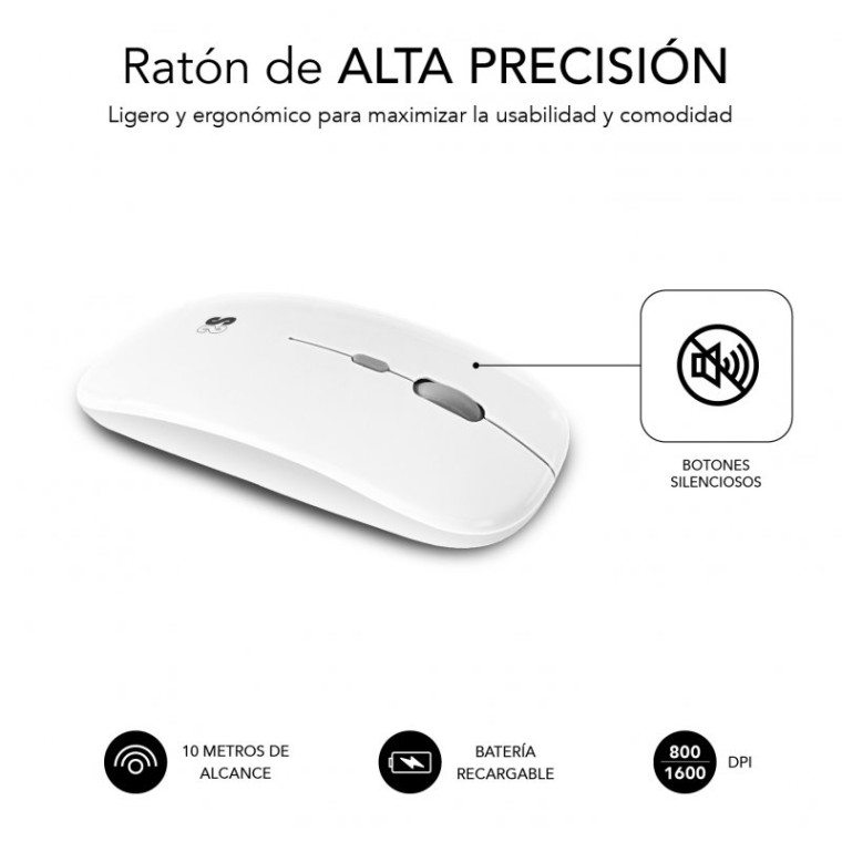 Subblim Combo Teclado y Ratón Inalámbrico Blanco