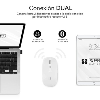 Subblim Dual Flat Ratón Óptico Inalámbrico 1600DPI Blanco