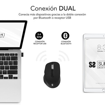 Subblim Comfort Ergo Dual Ratón Ergonómico Inalámbrico para Diestros 2400 DPI Negro