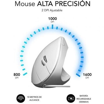 Ratón SUBBLIM con cable 1600 DPI Silent Click ergonómico vertical 6 botones blanco