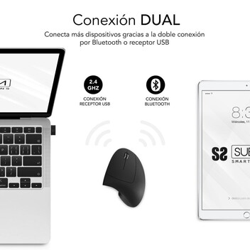 Subblim Glide Vertical Ergo Dual Ratón Vertical Ergonómico Inalámbrico para Diestros 1600 DPI Negro Subblim Glide Vertical Ergo Dual Ratón Vertical Ergonómico Inalámbrico para Diestros 1600 DPI Negro