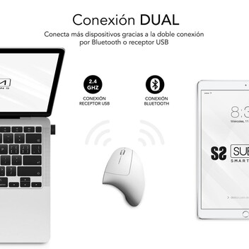 Subblim Glide Vertical Ergo Dual Ratón Vertical Ergonómico Inalámbrico para Diestros 1600 DPI Blanco Subblim Glide Vertical Ergo Dual Ratón Vertical Ergonómico Inalámbrico para Diestros 1600 DPI Blanco