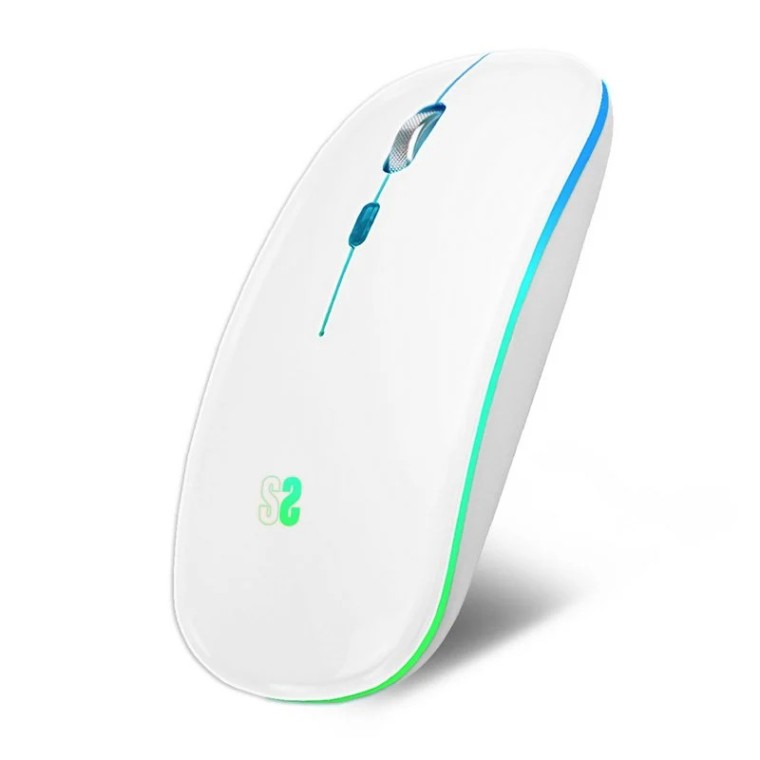 Subblim LED Dual Flat Mouse Ratón Óptico Inalámbrico RGB 1600DPI Blanco