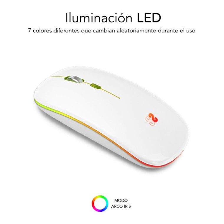 Subblim LED Dual Flat Mouse Ratón Óptico Inalámbrico RGB 1600DPI Blanco