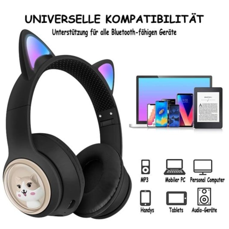 Kinsi AKZ-02 Auriculares Inalámbricos Orejas de Gato RGB Negros