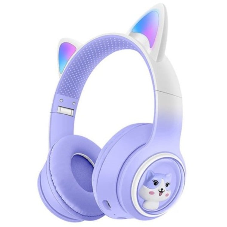 Kinsi AKZ-02 Auriculares Inalámbricos Orejas de Gato RGB Morados