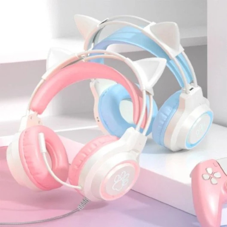 Kinsi SY-G35 Auriculares Gaming RGB con Orejas Rosa