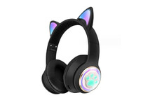 Kinsi AKZ-62 Auriculares Inalámbricos Orejas de Gato RGB Negros