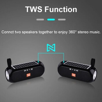 Klack TG-182 Altavoz Bluetooth Estéreo con Carga Solar Resistente al Agua AUX/Radio FM Negro Klack TG-182 Altavoz Bluetooth Estéreo con Carga Solar Resistente al Agua AUX/Radio FM Negro