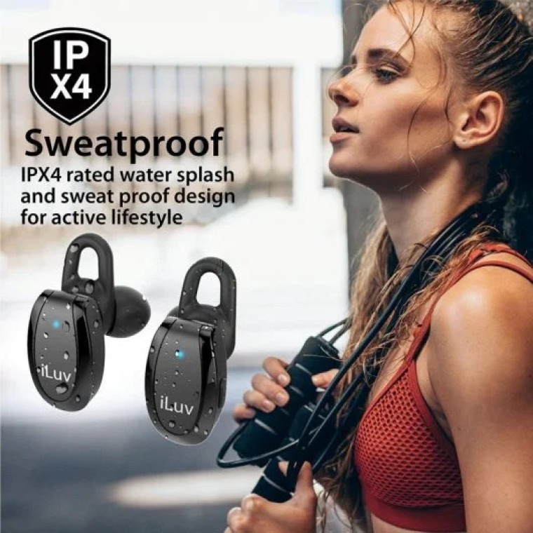 Iluv TrueBTAir Auriculares Bluetooth 5.0 con Carga Inalámbrica IPX4 Negros