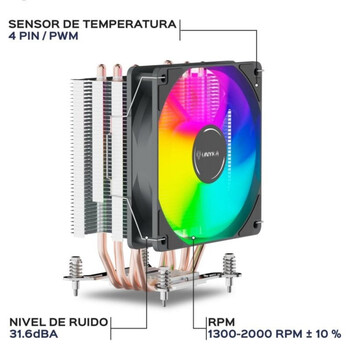 Ventilador CPU Refrigeración Aire Unykach Socket LGA1700 AM5 120mm UNYCOOL H40 ARGB Iluminación ARGB