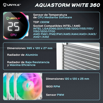 UNYKAch AquaStorm 360 RGB AIO Kit de Refrigeración Líquida Blanca